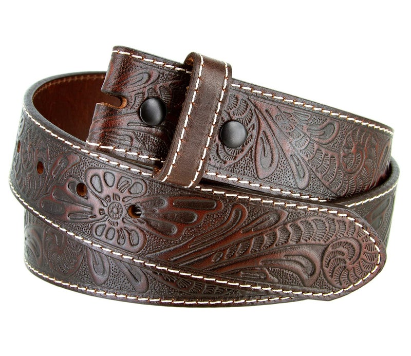 Belts.com Genuine Full Grain Western Floral Engraved Tooled Leather Belt Strap 1-1/2" Wide (Brown, 38) - Image 3